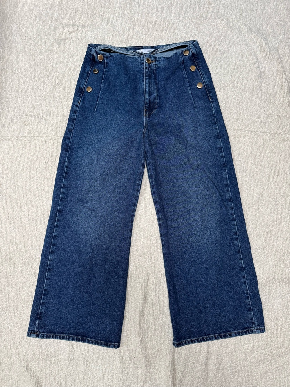 ZARA Women’s Blue Medium Wash High Rise Sailor Wide Leg Jeans Size 8